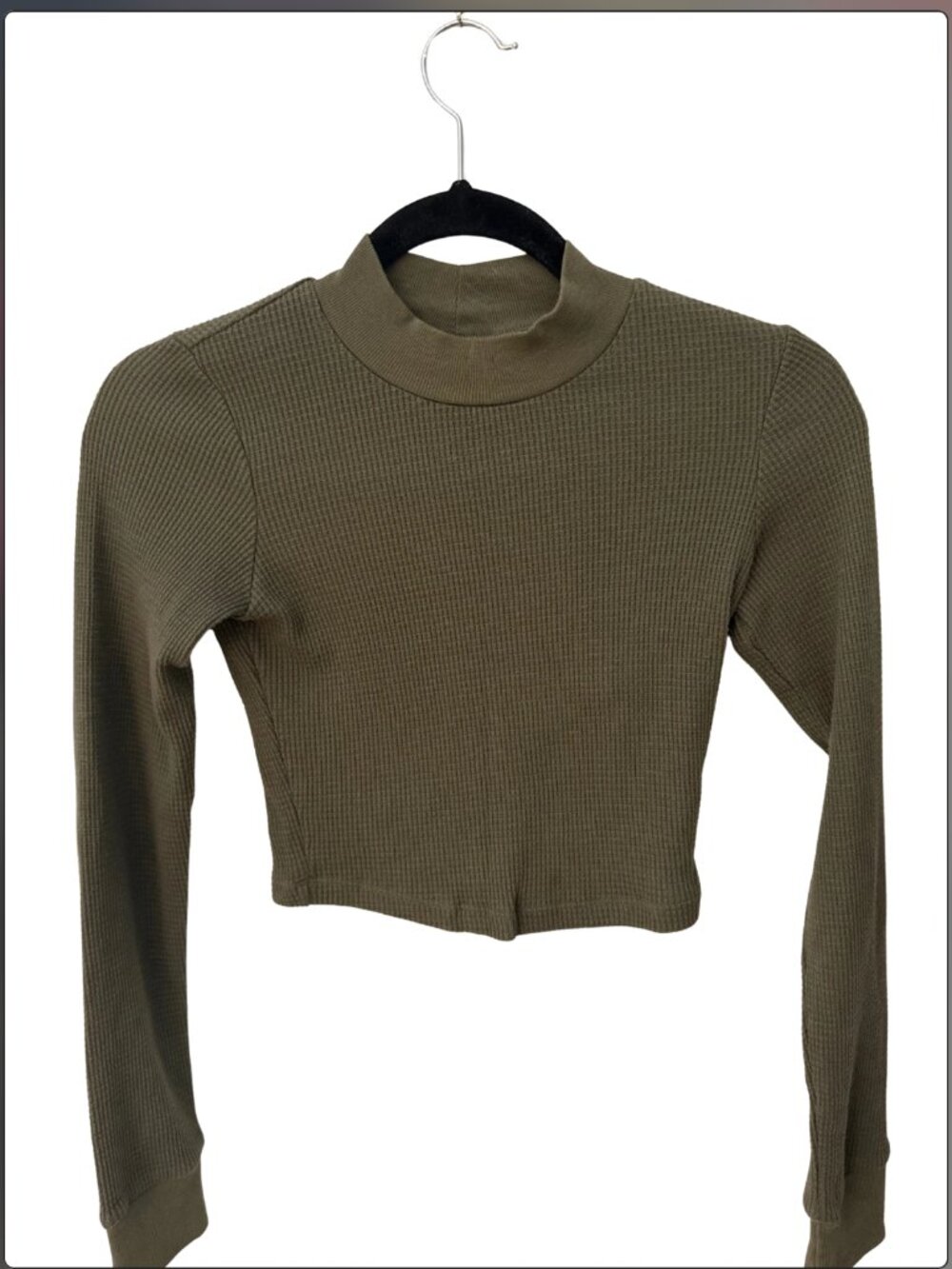 TNA Green Ribbed Thermal Mockneck Long Sleeve Crop XXS
